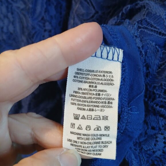 FREE PEOPLE Lace Layered Dress Fit & Flare XS Vibrant  Blue 3/4 sleeve Knee leng - Picture 7 of 8